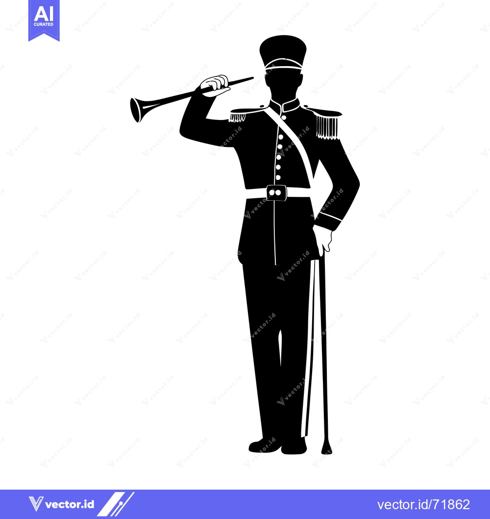 Premium Vector dari Silhouette of a military man in uniform holding a trumpet and a stick
