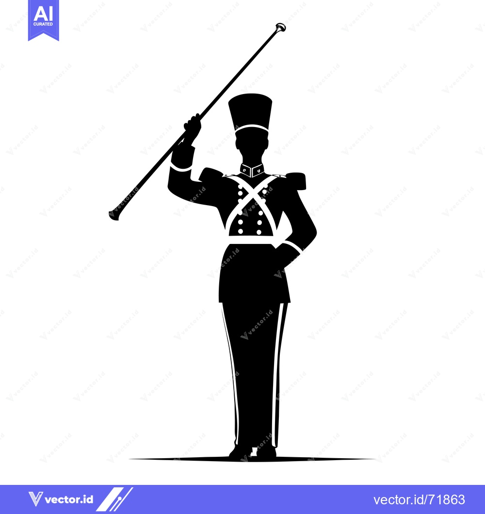 Premium Vector dari Silhouette of a Drum Major in Uniform Holding a Baton