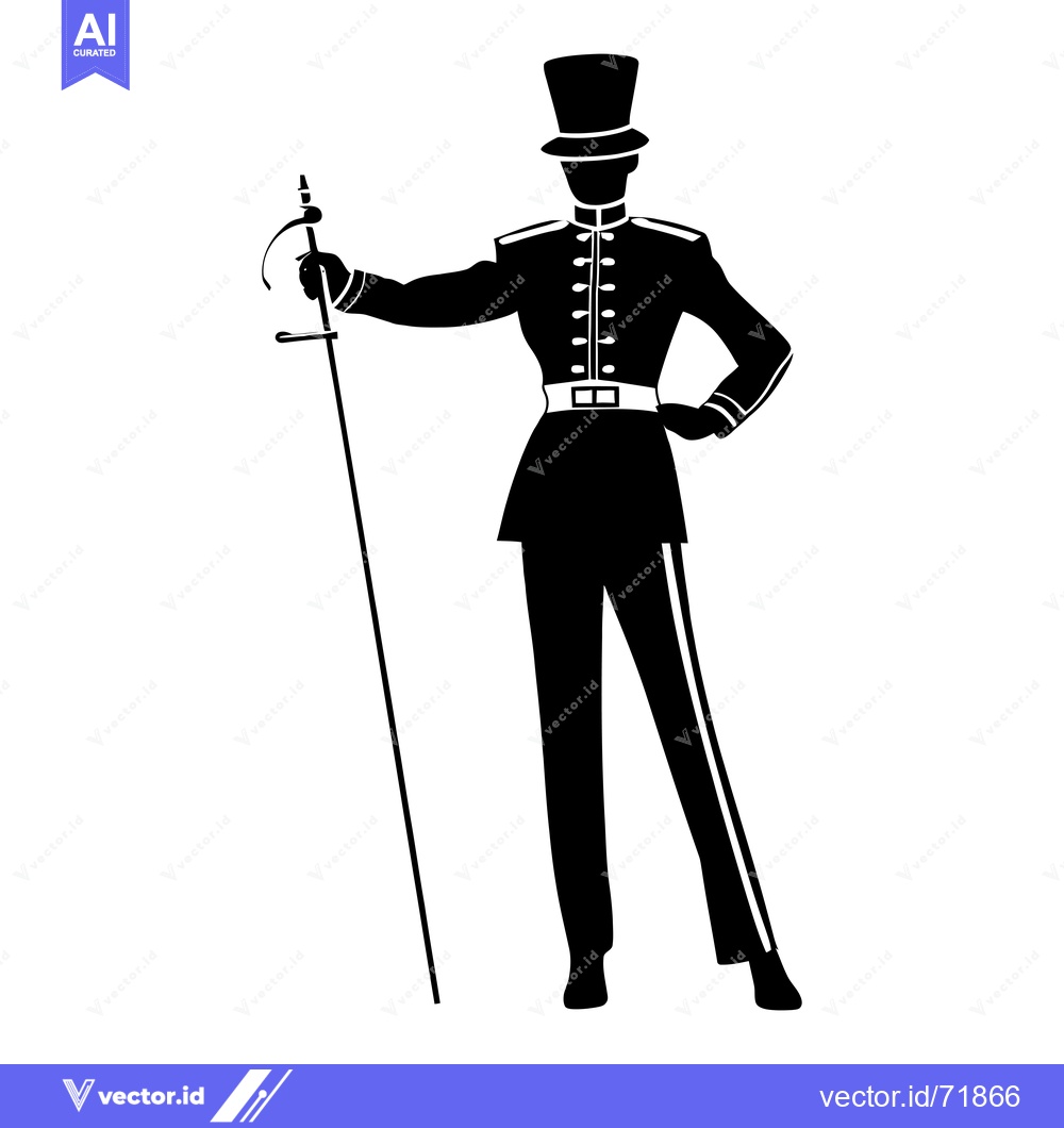 Premium Vector dari Silhouette of a Man in Military Uniform Holding a Staff