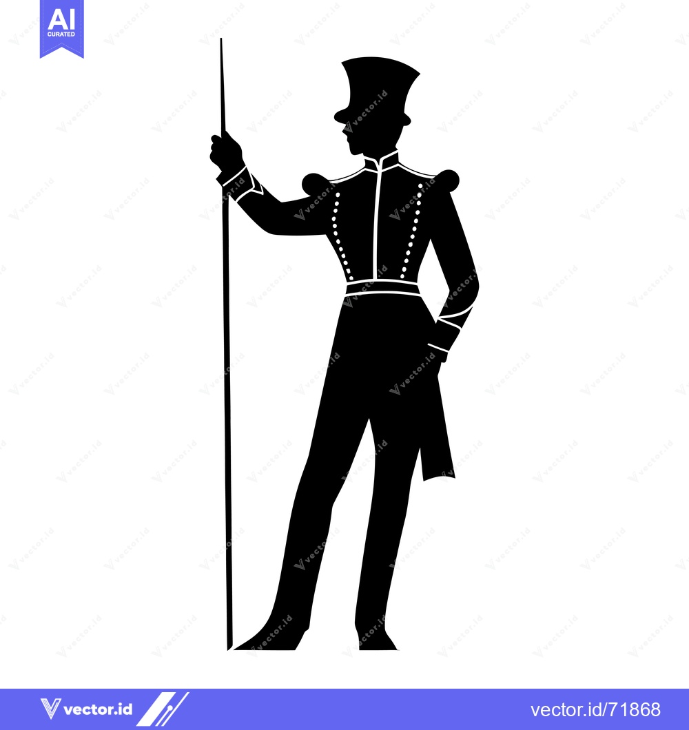 Premium Vector dari Silhouette of a Man in Uniform Holding a Staff