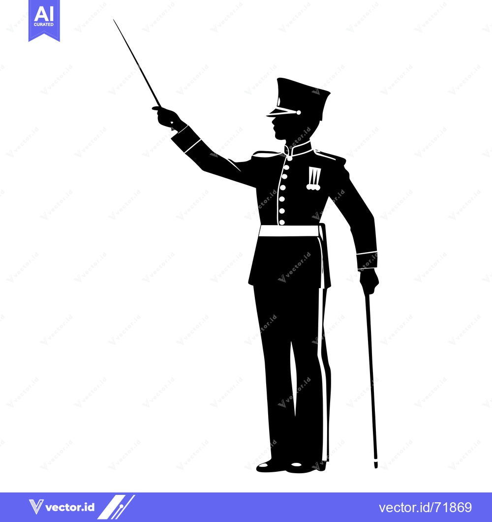 Premium Vector dari Silhouette of a Military Officer with a Cane and a Baton