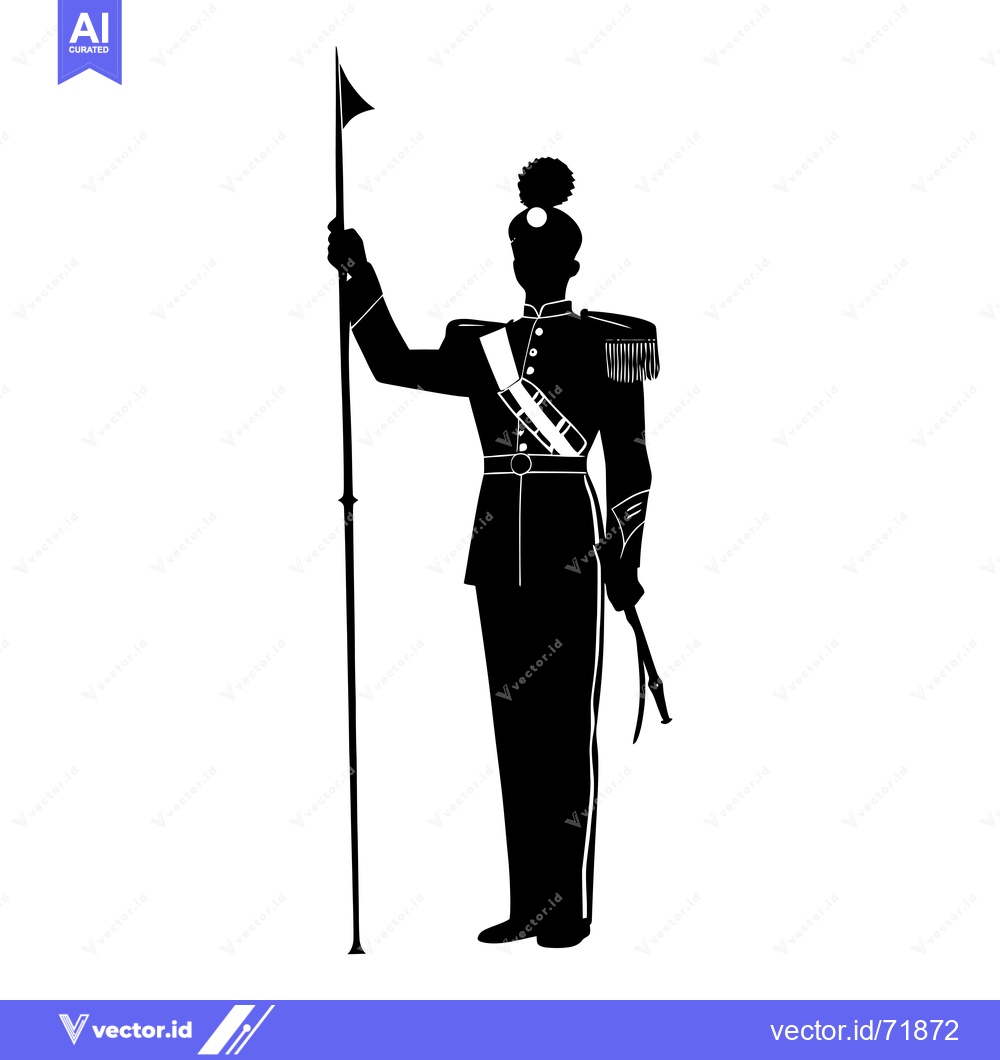 Premium Vector dari Silhouette of a Soldier Holding a Flag on a Pole
