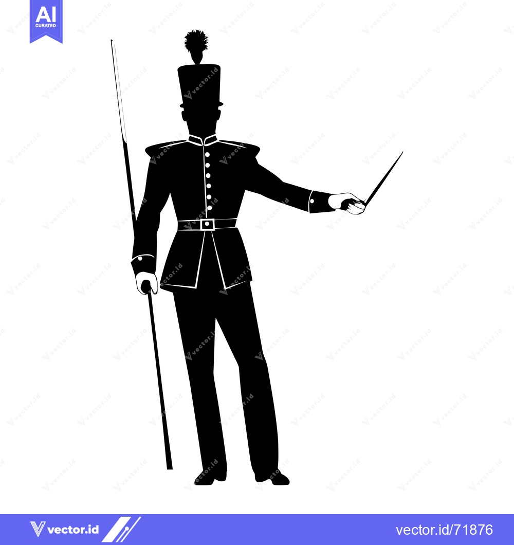 Premium Vector dari Silhouette of a Man in Uniform Holding a Staff and a Baton
