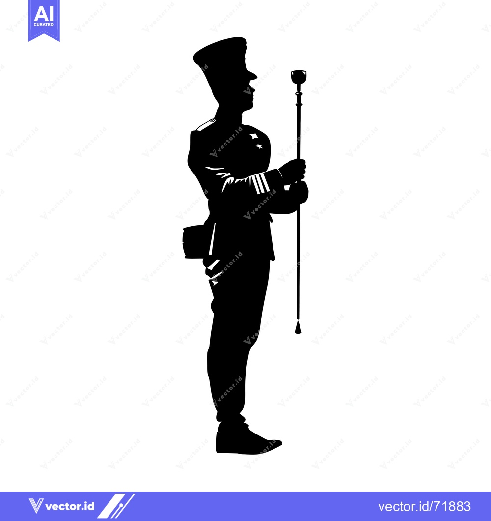 Premium Vector dari Silhouette of a Man in Uniform Holding a Baton
