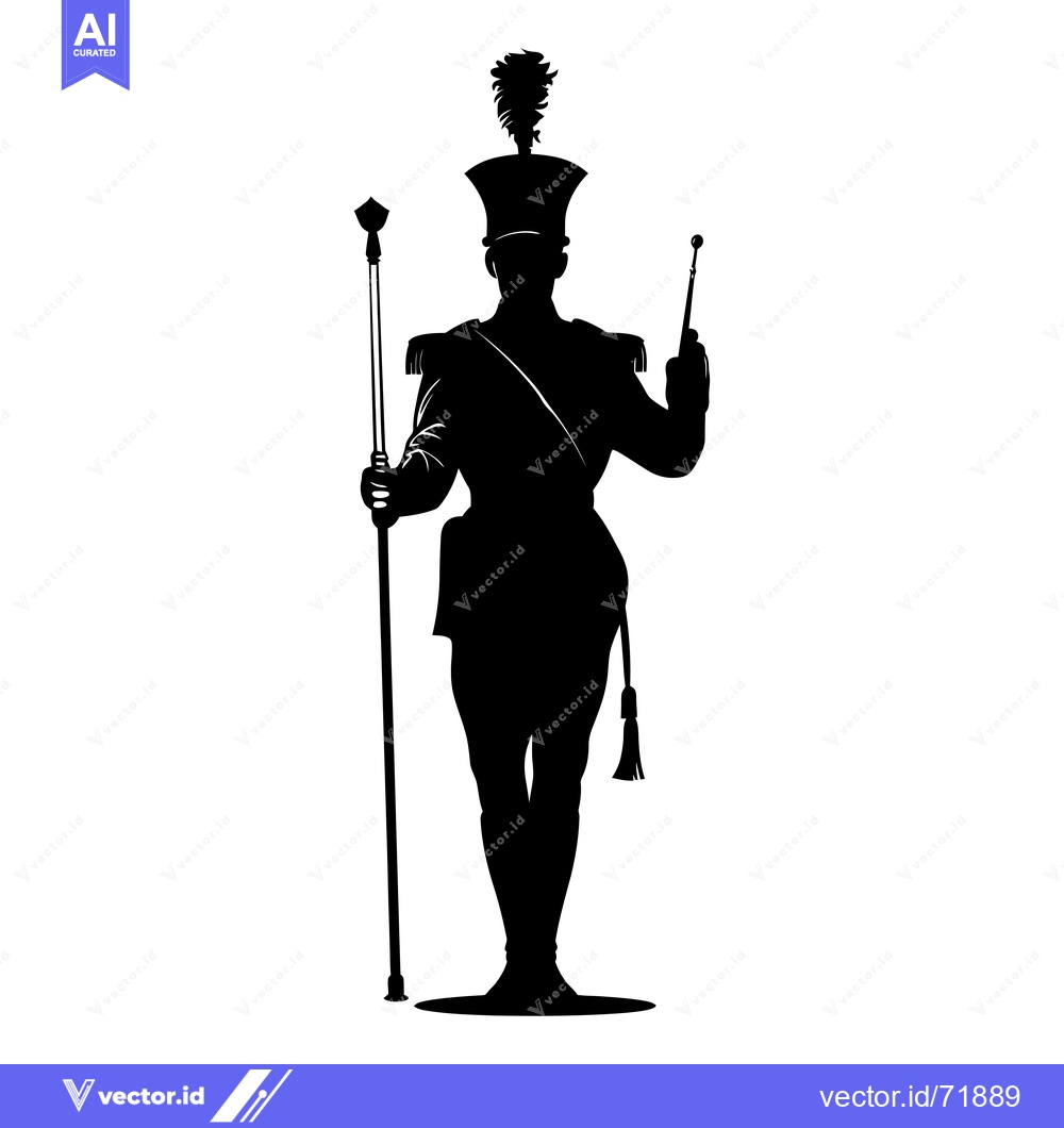 Premium Vector of Silhouette of a Marching Band Drum Major Holding a Baton and a Tall St