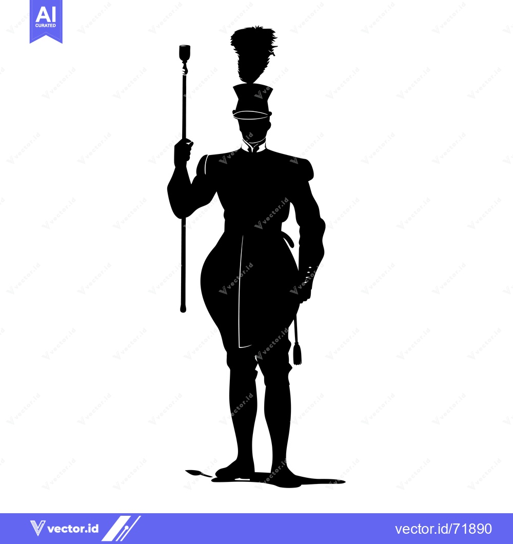 Premium Vector dari Silhouette of a Male Marching Band Member Holding a Baton