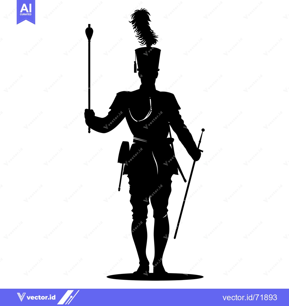 Premium Vector of Silhouette of a Man in Military Uniform Holding a Baton