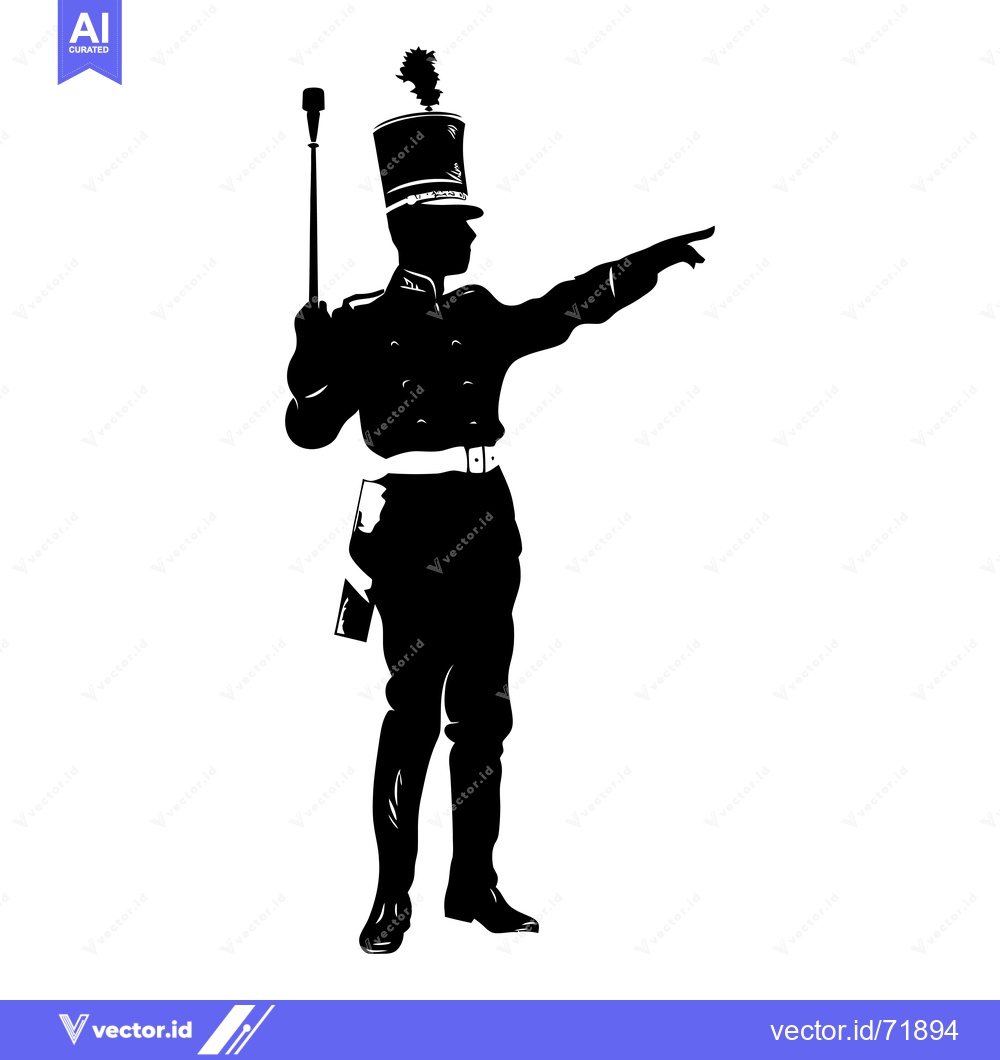 Premium Vector of Silhouette of a Drum Major Holding a Baton and Pointing