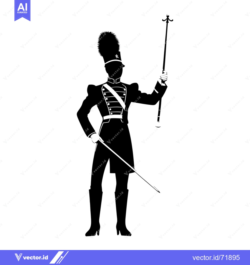 Premium Vector dari Silhouette of a Drum Major in Uniform Holding a Baton