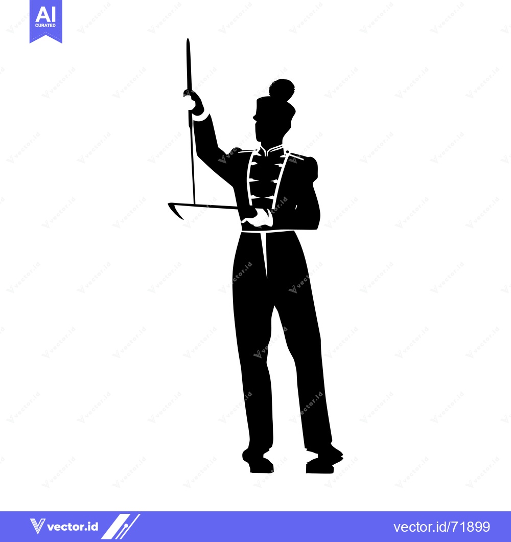 Premium Vector dari Silhouette of a Drum Major Holding a Baton