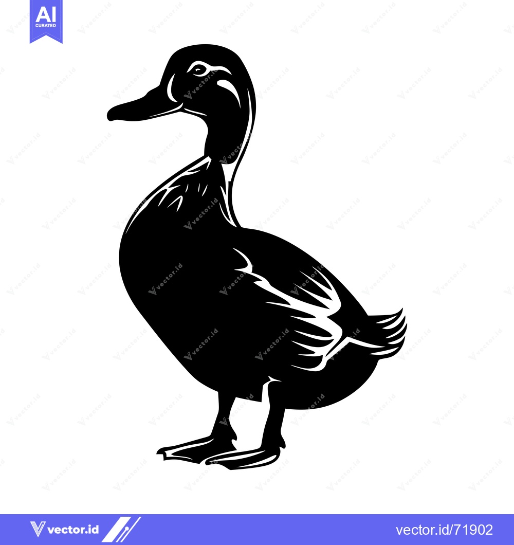 Premium Vector of Black and White Silhouette of a Duck Standing on One Leg