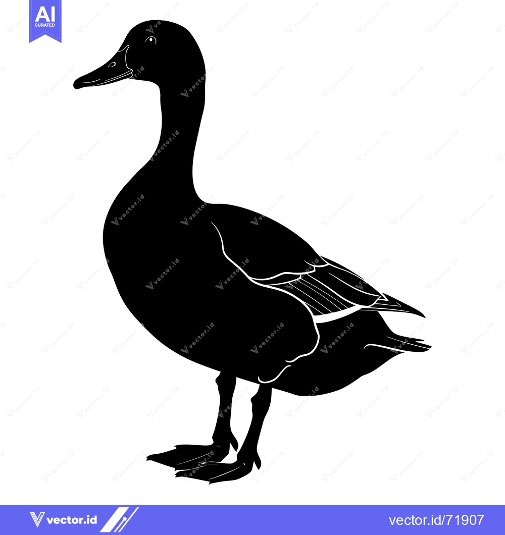 Premium Vector of Black and White Silhouette of a Duck Standing on a White Background
