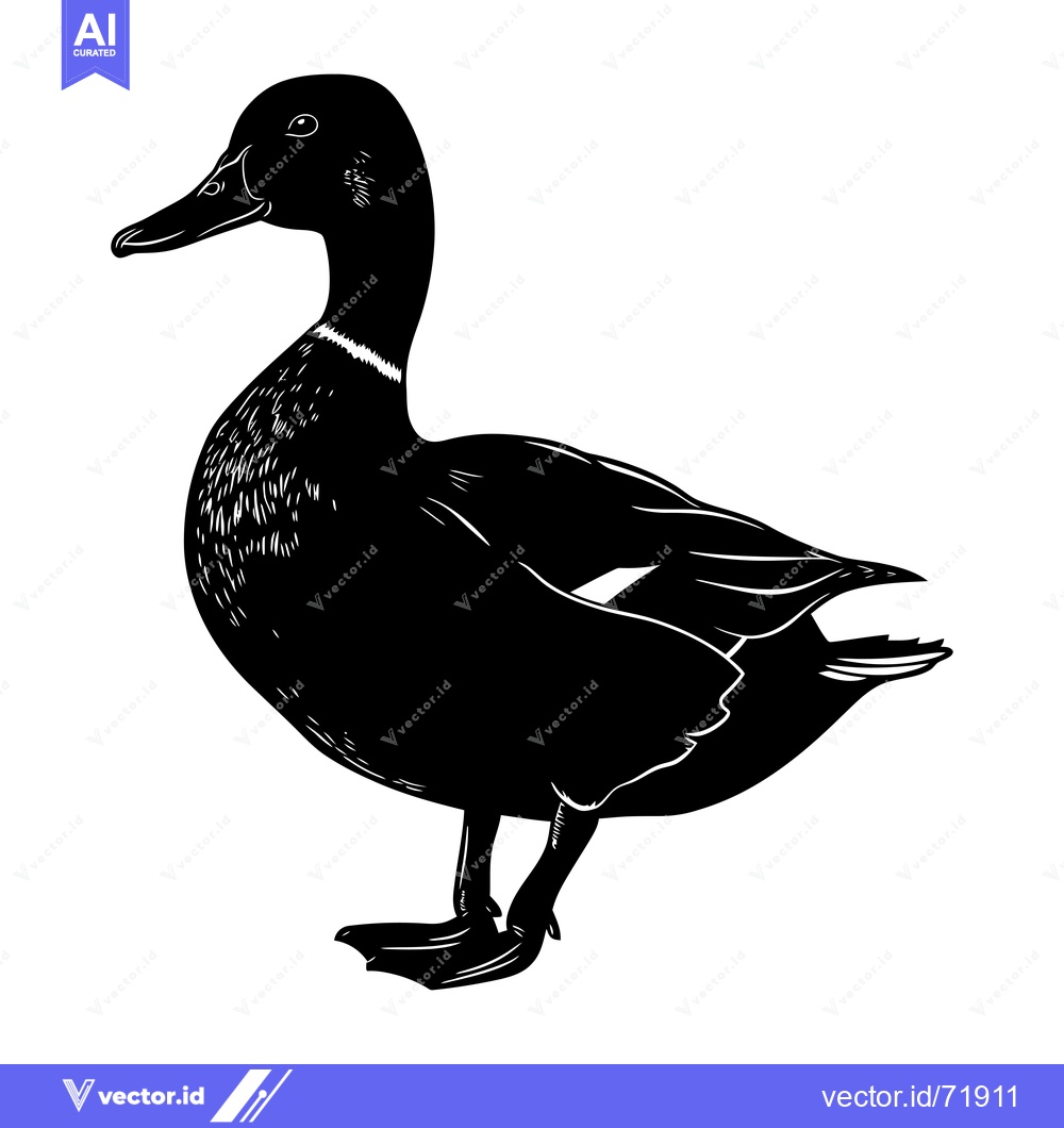 Premium Vector dari Black and White Silhouette of a Duck Standing
