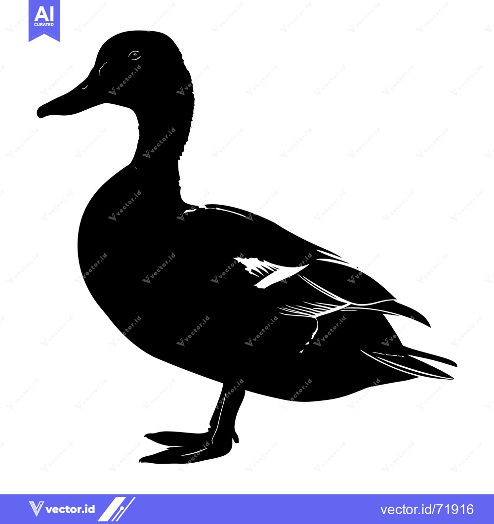 Premium Vector dari Black and white silhouette of a duck standing on one leg