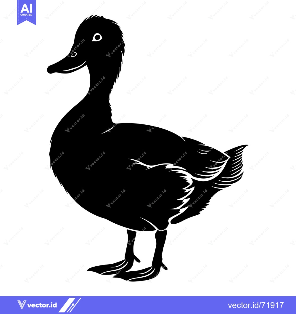 Premium Vector of Black and White Silhouette of a Duck