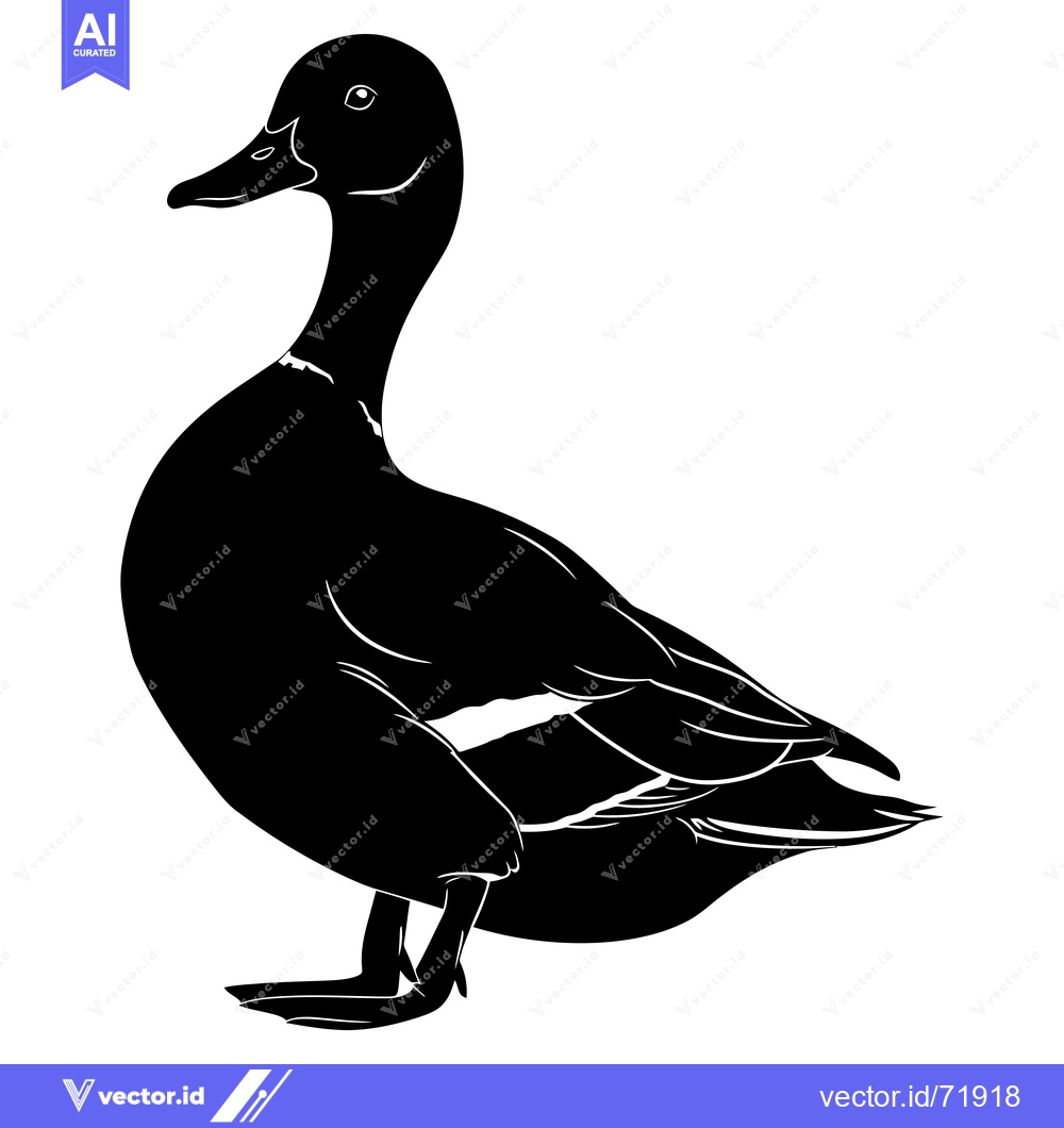 Premium Vector of Black and White Silhouette of a Duck Standing with its Head Turned