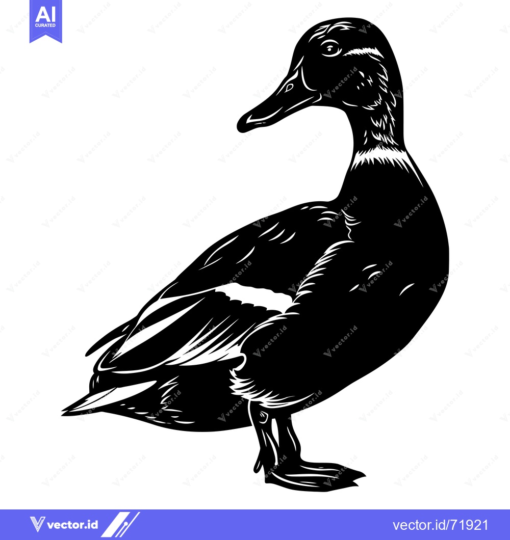 Premium Vector dari Black and White Illustration of a Duck Facing Left
