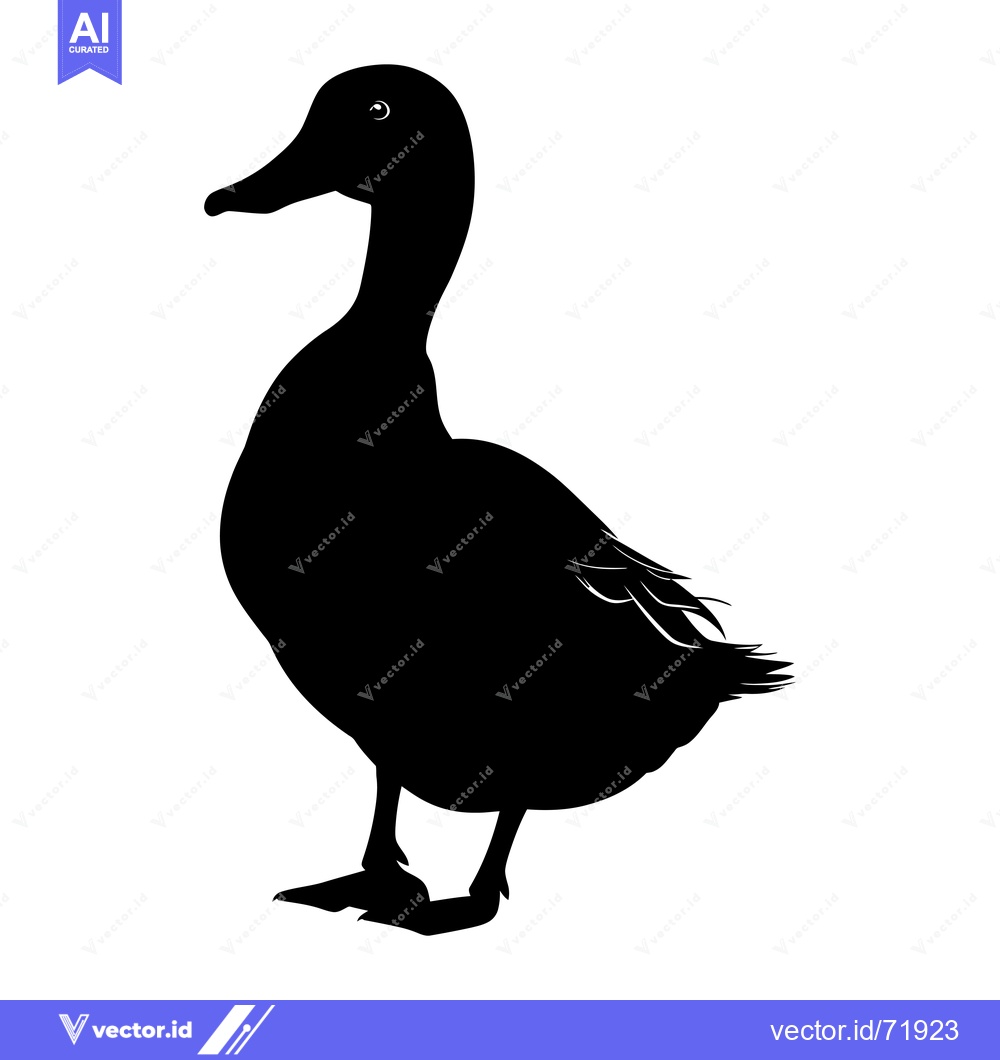 Premium Vector of Black and White Silhouette of a Duck Standing on One Leg
