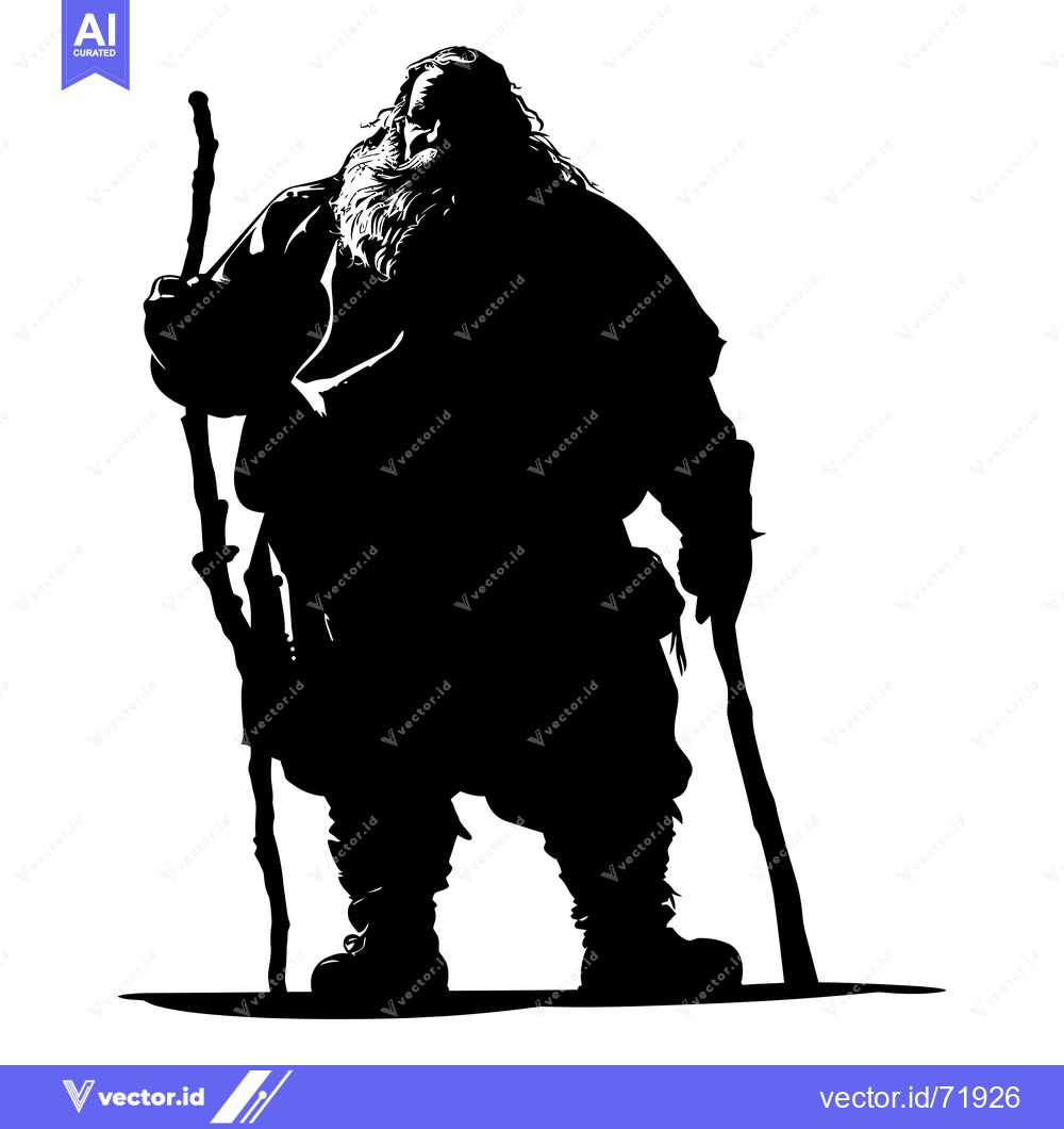 Premium Vector dari Silhouette of a Bearded Man with Staffs