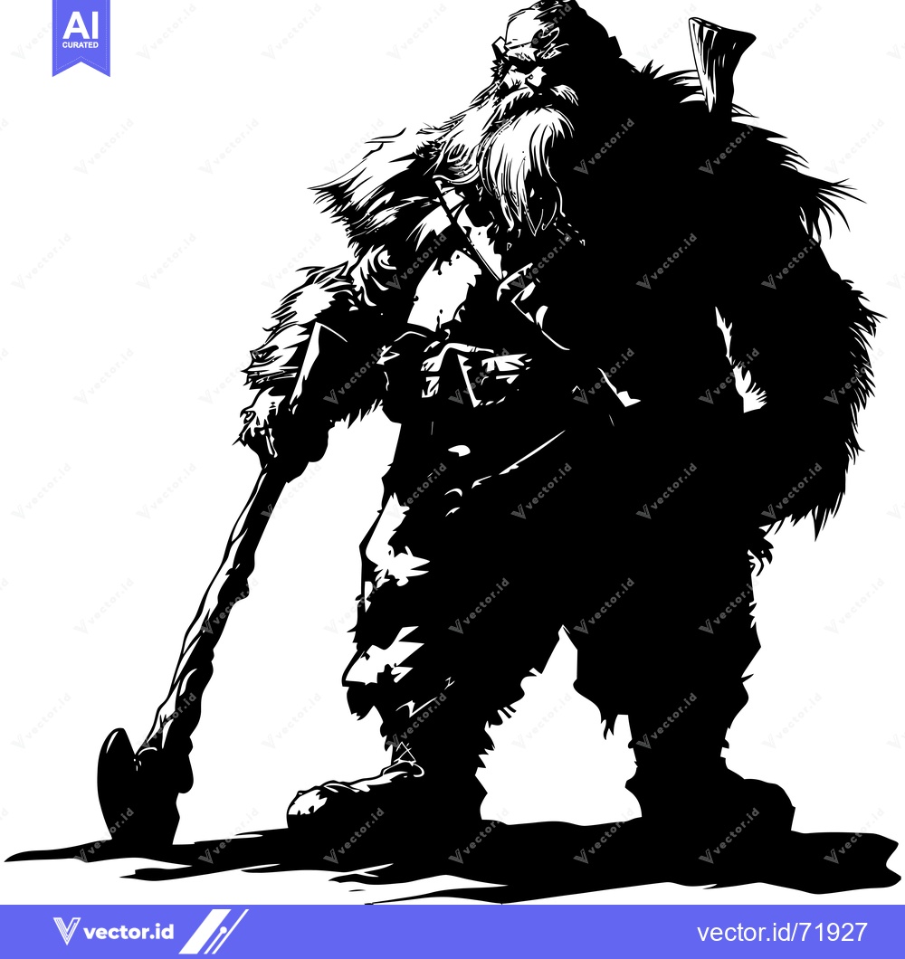 Premium Vector dari Silhouette of a Bearded Man Holding an Axe and Rifle