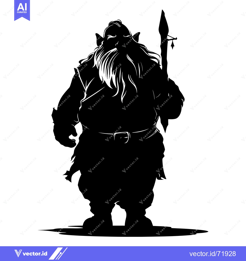 Premium Vector dari Silhouette of a Bearded Dwarf Holding a Spear
