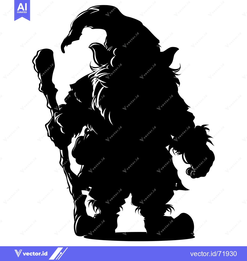Premium Vector dari Silhouette of a Fantasy Gnome Holding a Staff