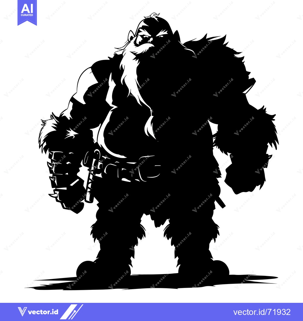 Premium Vector of Silhouette of a Bearded, Muscular, and  Furry Man Standing with Arms C