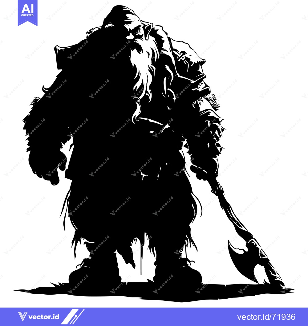 Premium Vector dari Silhouetted Dwarf Warrior Holding an Axe