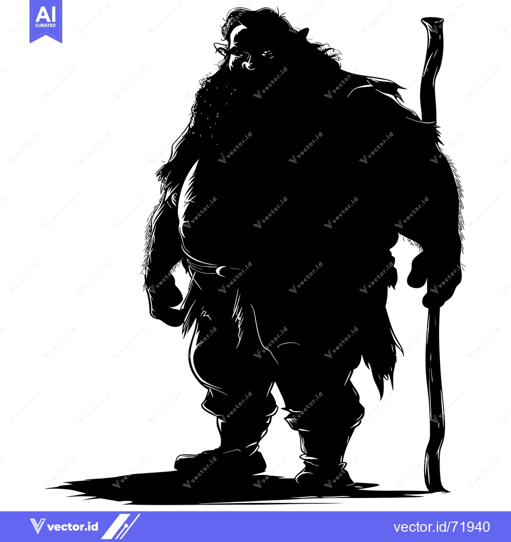 Premium Vector dari Silhouette of a Large, Bearded Man Holding a Staff