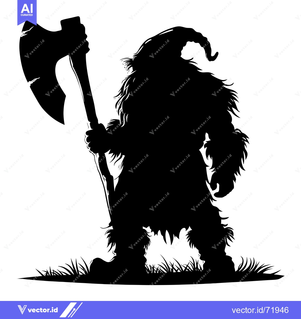 Premium Vector dari A Silhouette of a Furry Giant Holding a Large Axe
