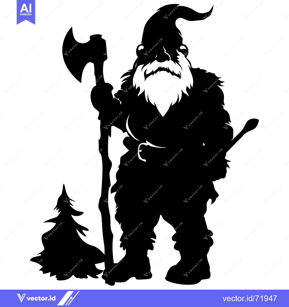 Premium Vector dari A Silhouette of a Bearded Gnome Holding an Axe