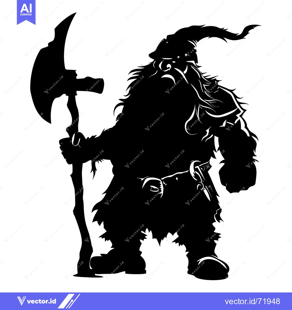 Premium Vector of Silhouette of a Dwarf Warrior Holding an Axe
