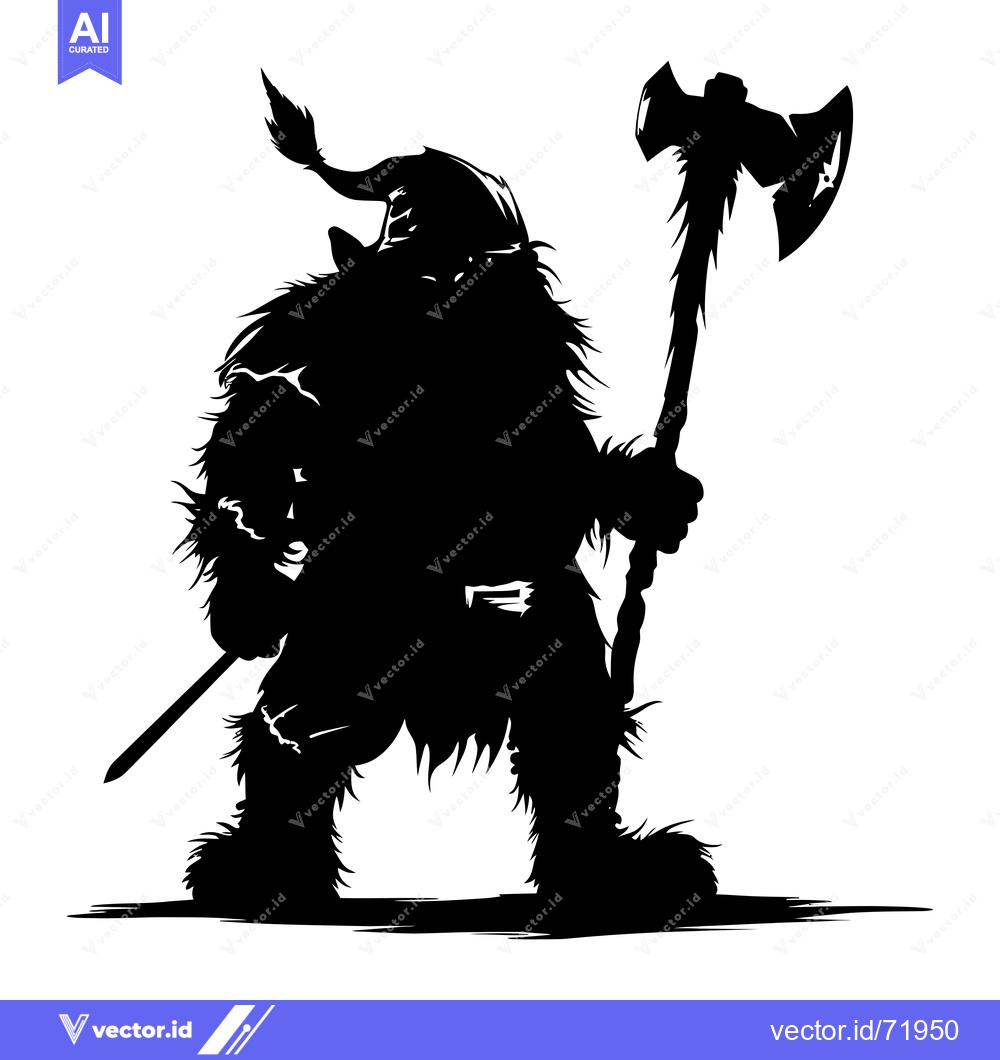 Premium Vector of Silhouette of a Furry Barbarian Holding an Axe