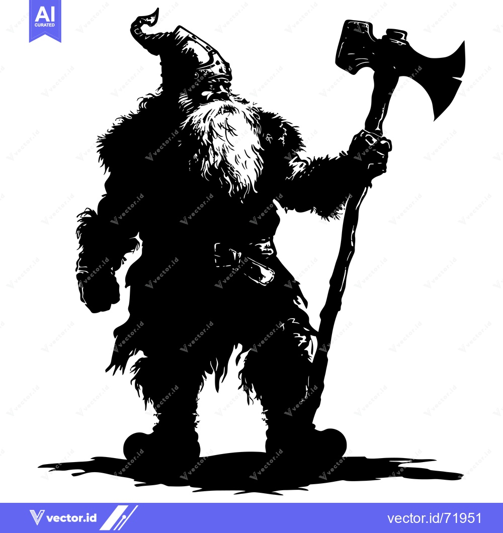 Premium Vector dari Silhouette of a Bearded Warrior Holding an Axe