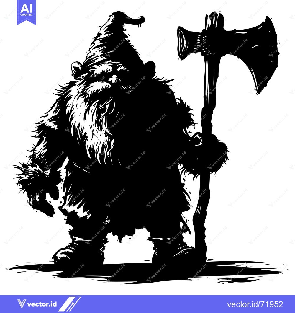 Premium Vector dari A Black and White Illustration of a Bearded Dwarf Holding an Axe