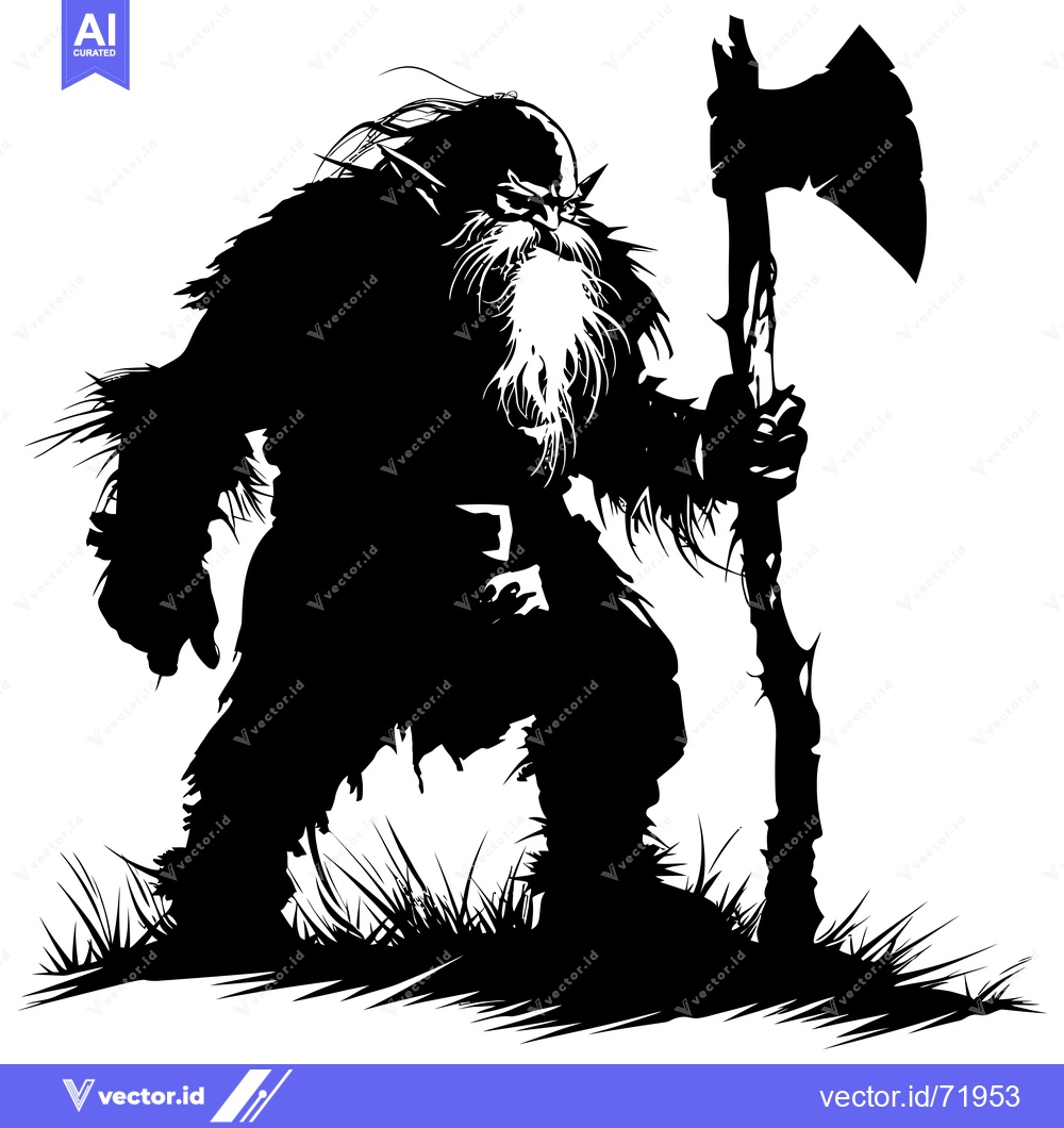 Premium Vector of Silhouette of a Bearded Orc Warrior Holding an Axe