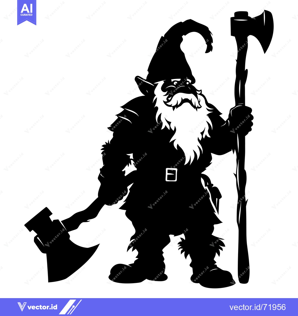 Premium Vector of Silhouette of a Bearded Dwarf Holding an Axe and Standing with a Staff