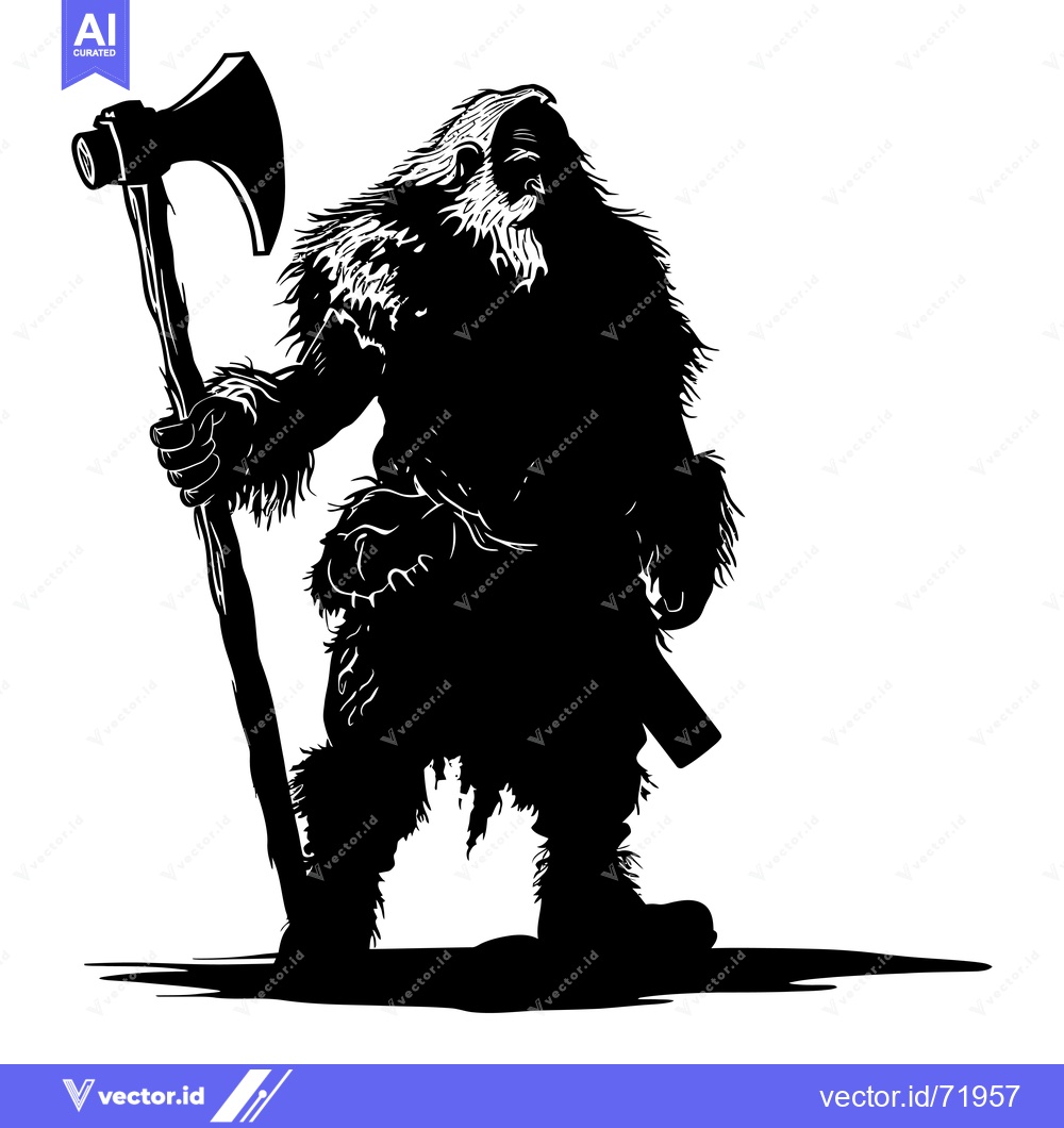 Premium Vector dari Silhouette of a Furry Barbarian Warrior Holding an Axe