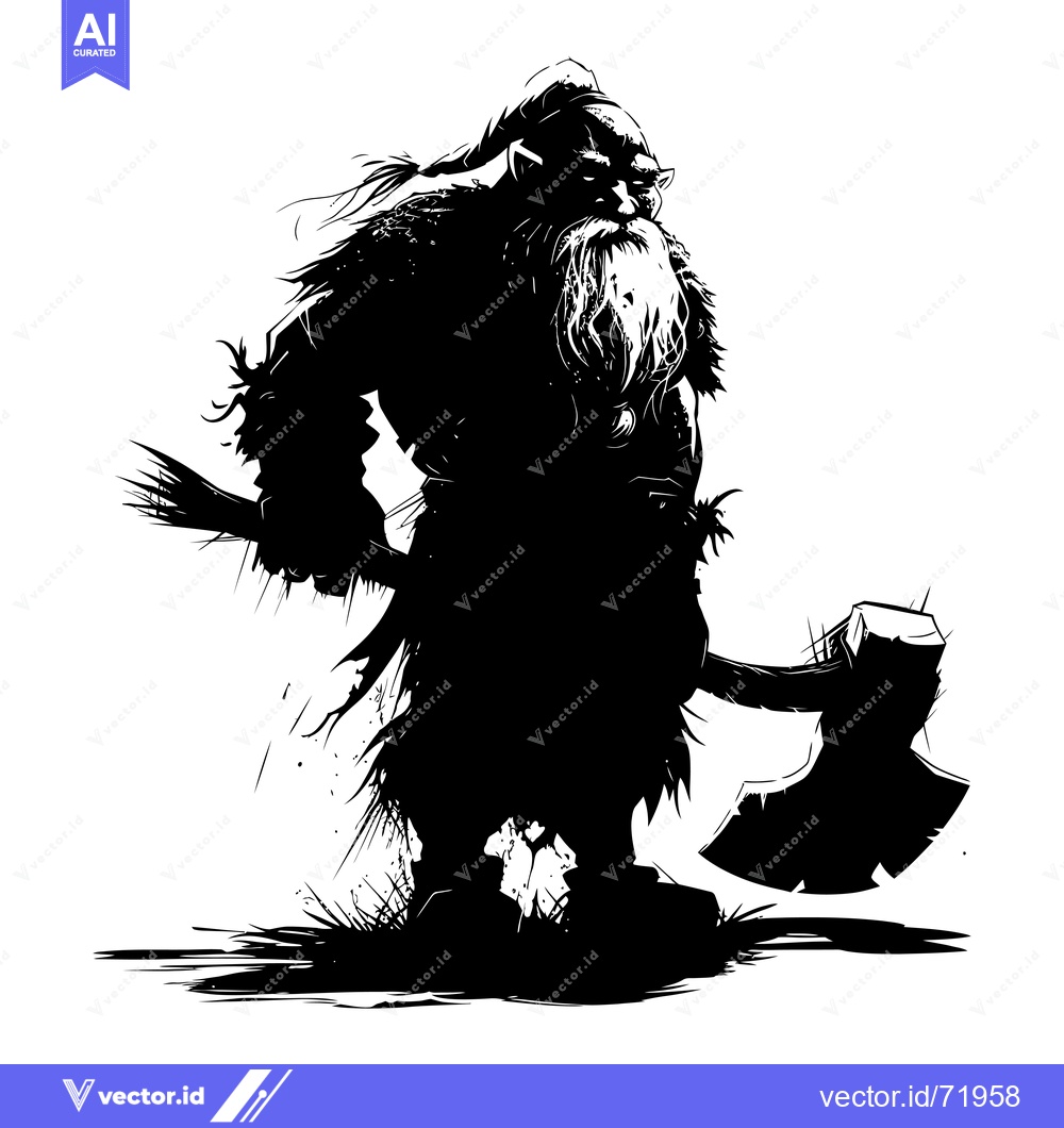 Premium Vector dari Silhouette of a Dwarf Warrior Holding an Axe