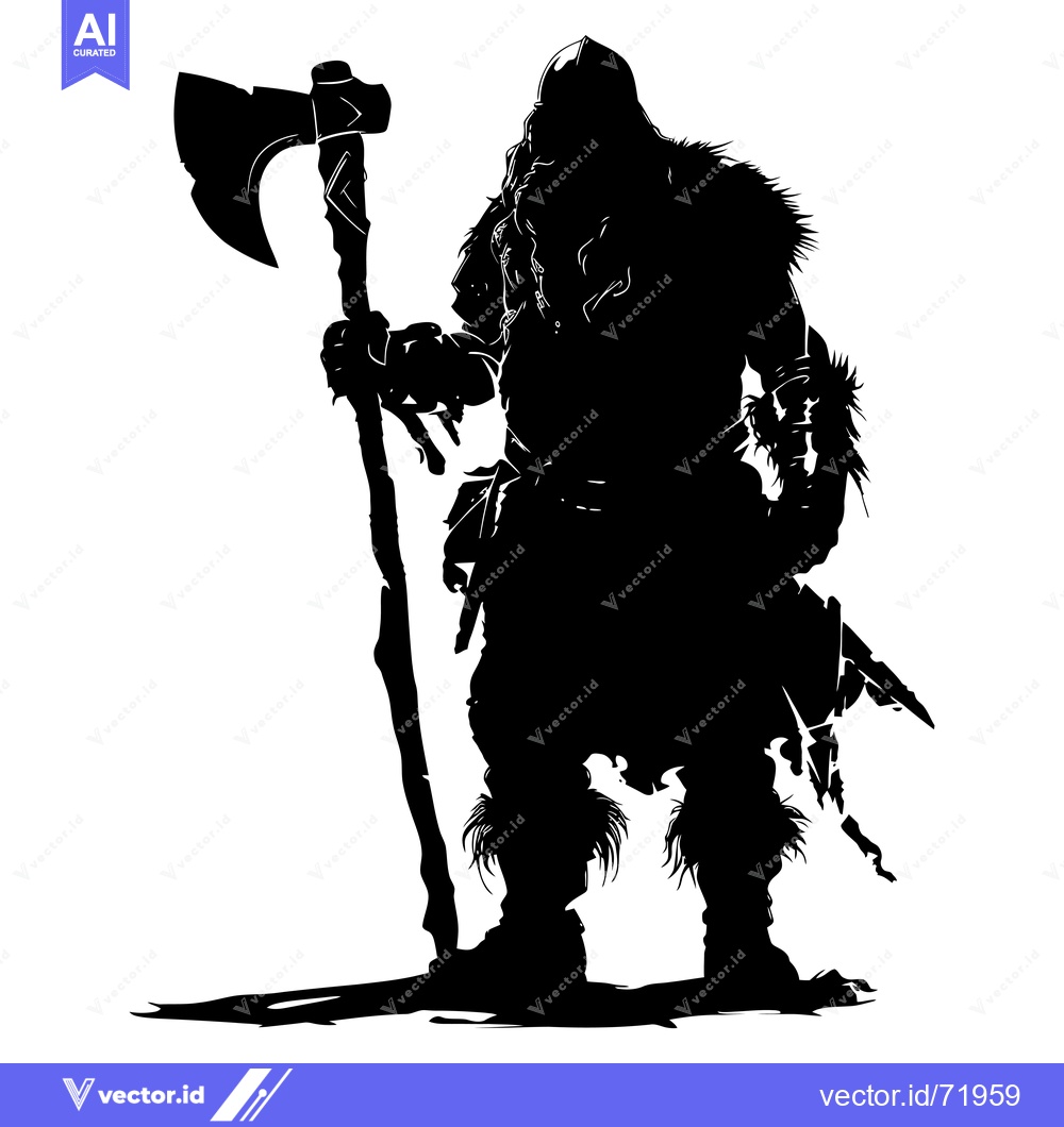 Premium Vector dari Black and White Silhouette of a Viking Warrior Holding an Axe