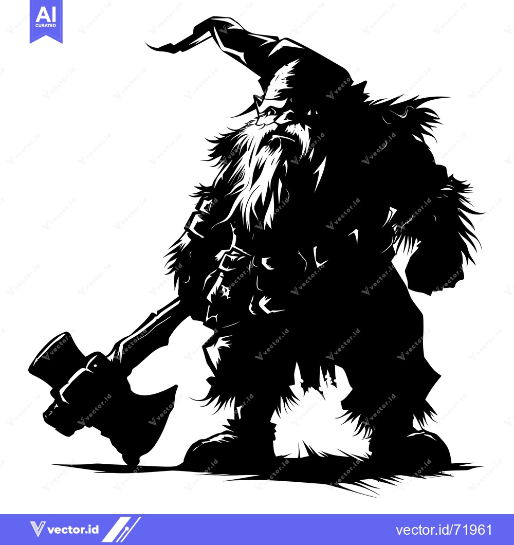 Premium Vector of A Silhouetted Dwarf with an Axe, Standing with a Determined Expression