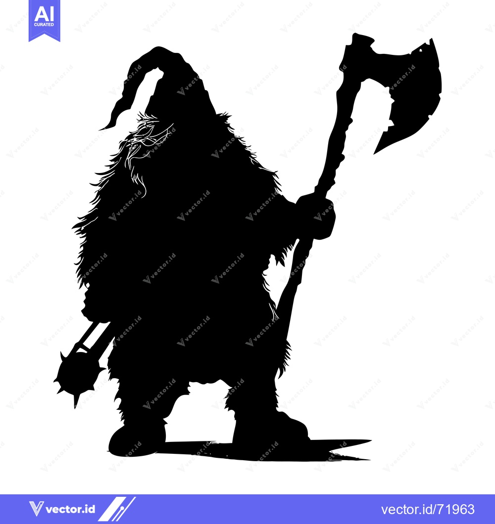 Premium Vector of Silhouette of a Furry Warrior with an Axe and a Spiked Club