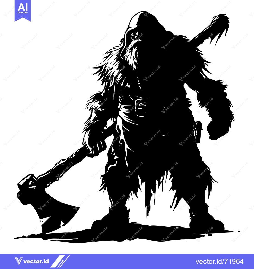 Premium Vector dari Silhouette of a Bearded Warrior with an Axe