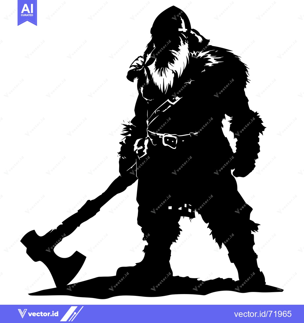 Premium Vector dari Black and White Silhouette of a Bearded Viking Warrior Holding an Axe
