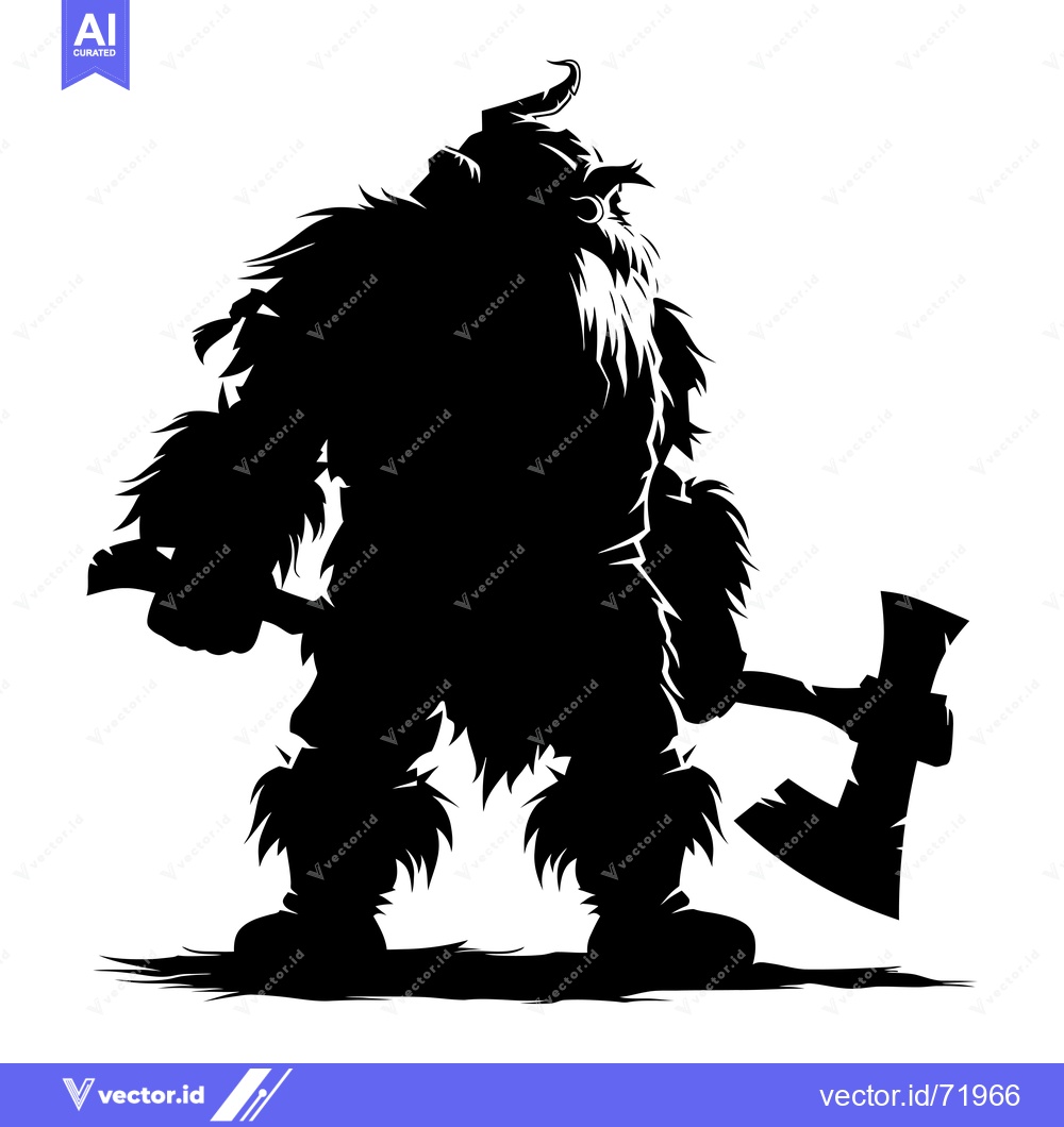 Premium Vector dari Silhouette of a Furry Warrior Holding an Axe