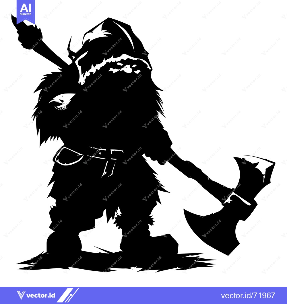Premium Vector dari Silhouette of a Furry Warrior Holding an Axe