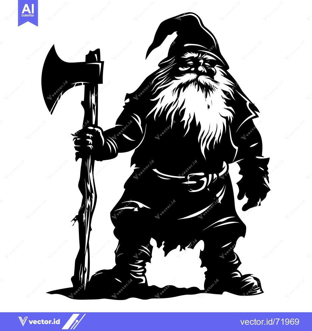 Premium Vector dari Black and White Illustration of a Dwarf with an Axe