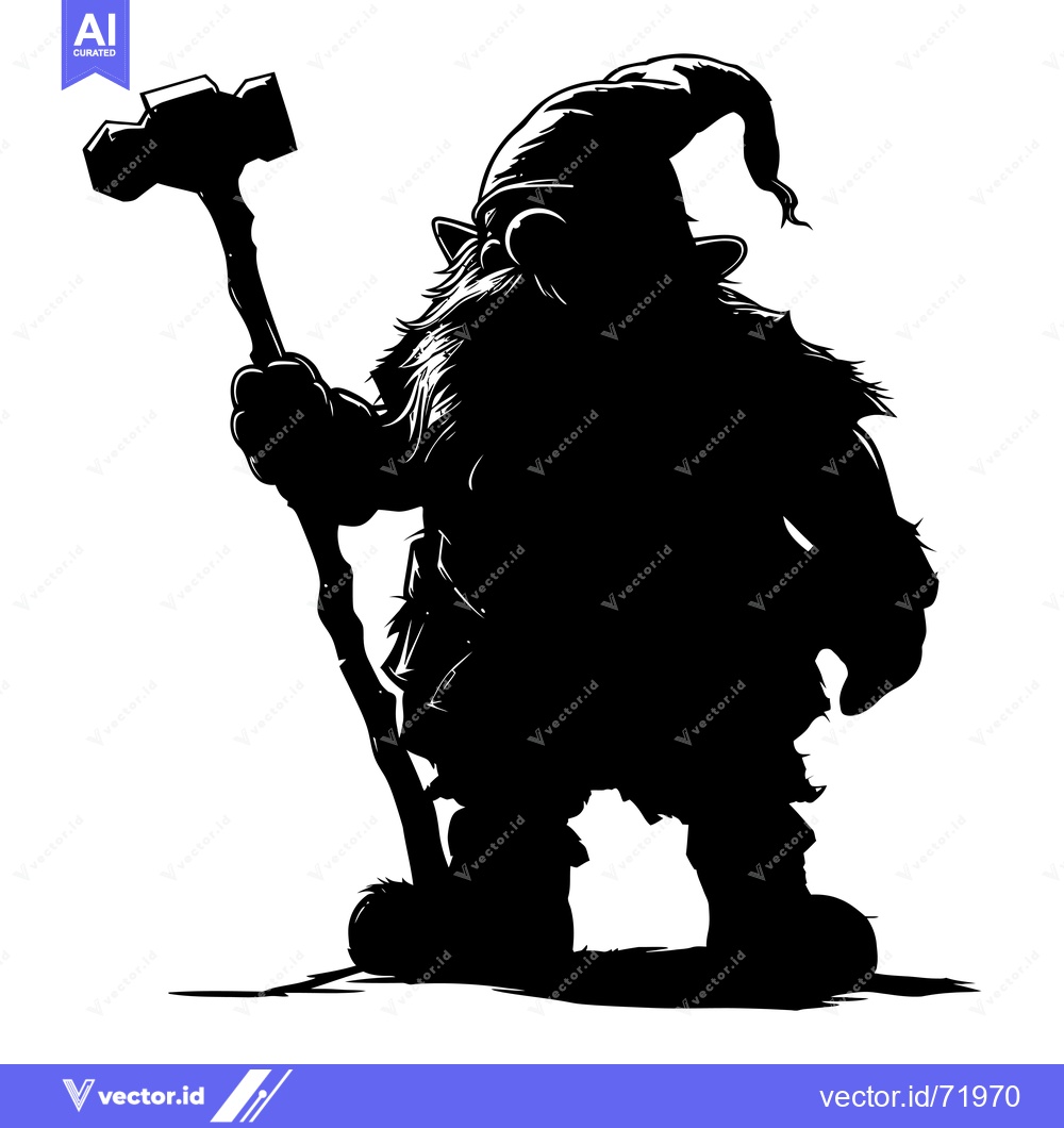 Premium Vector of Silhouette of a Gnome Holding a Hammer and a Staff