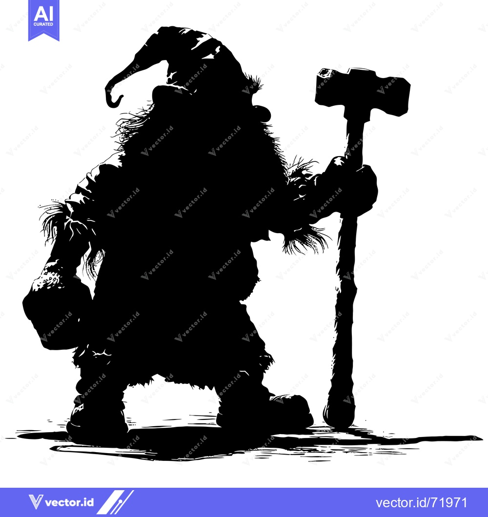 Premium Vector dari Silhouette of a Dwarf Holding a Hammer
