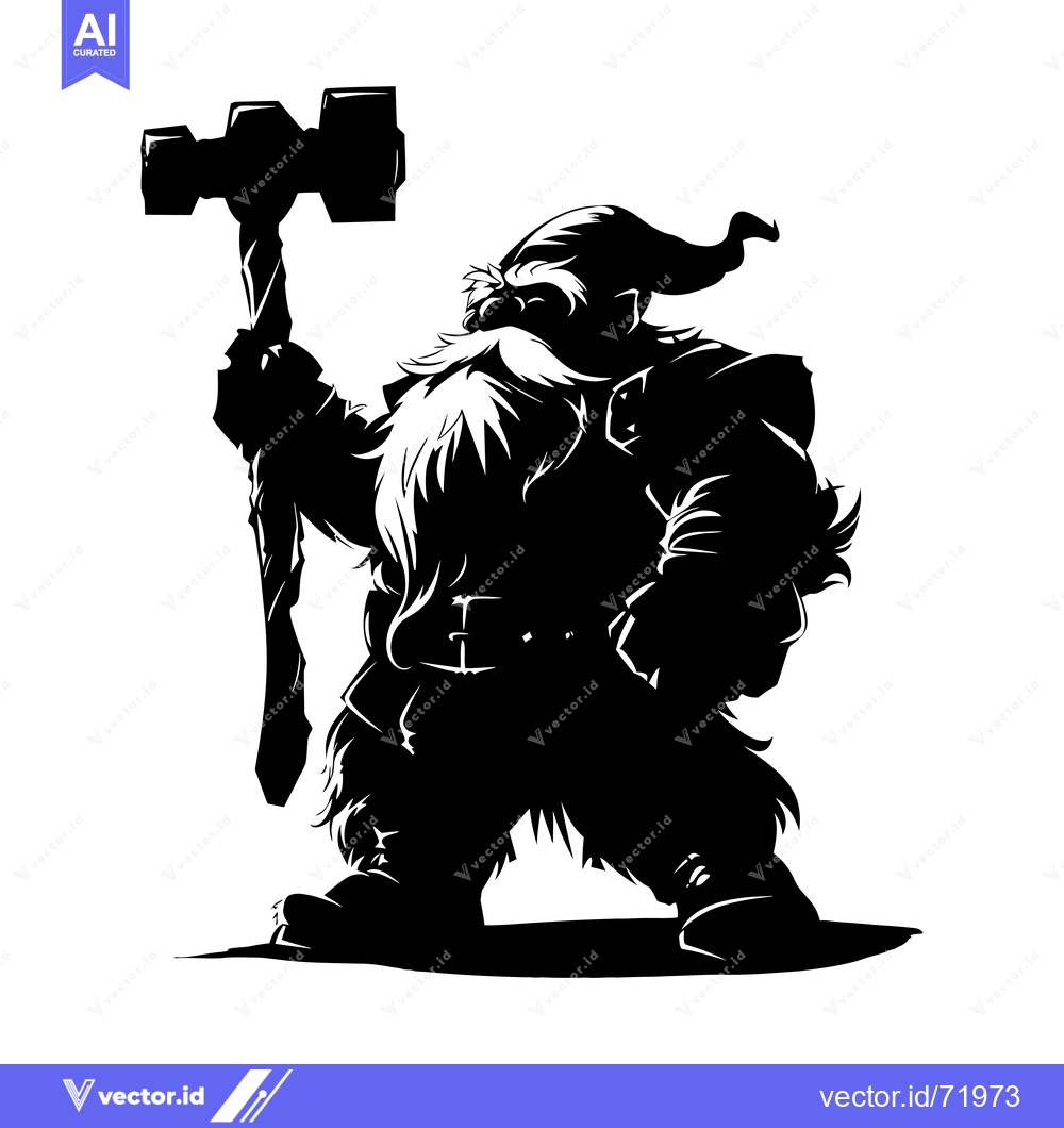 Premium Vector of Black and White Silhouette of a Dwarf Holding a Hammer